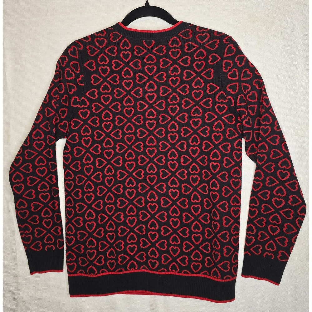 Charter Club Women's Heart-Pattern Sweater in Black / Red SZ: MEDIUM - Picture 2 of 5